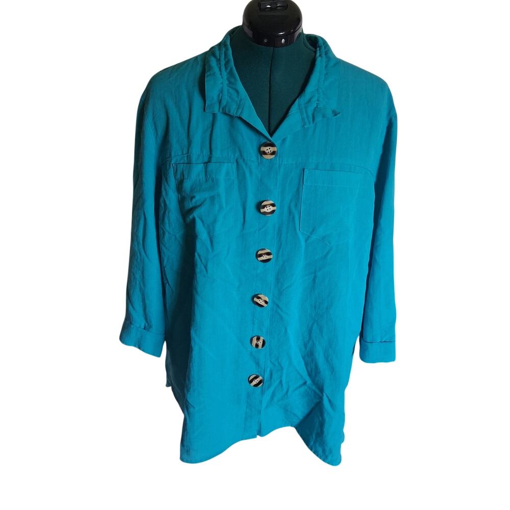 John Mark XL Turquoise Button Front Tunic Blouse Oversized Artsy Top